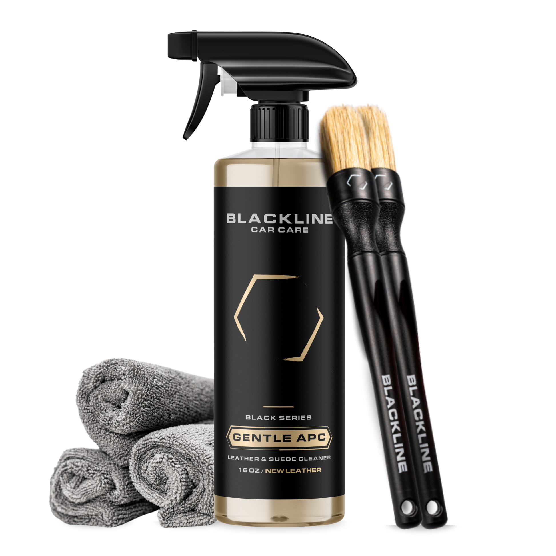 Blackline Car Care BLACKLINE® GENTLE APC all-purpose cleaner in a 16oz bottle, suitable for car surfaces and detailing.