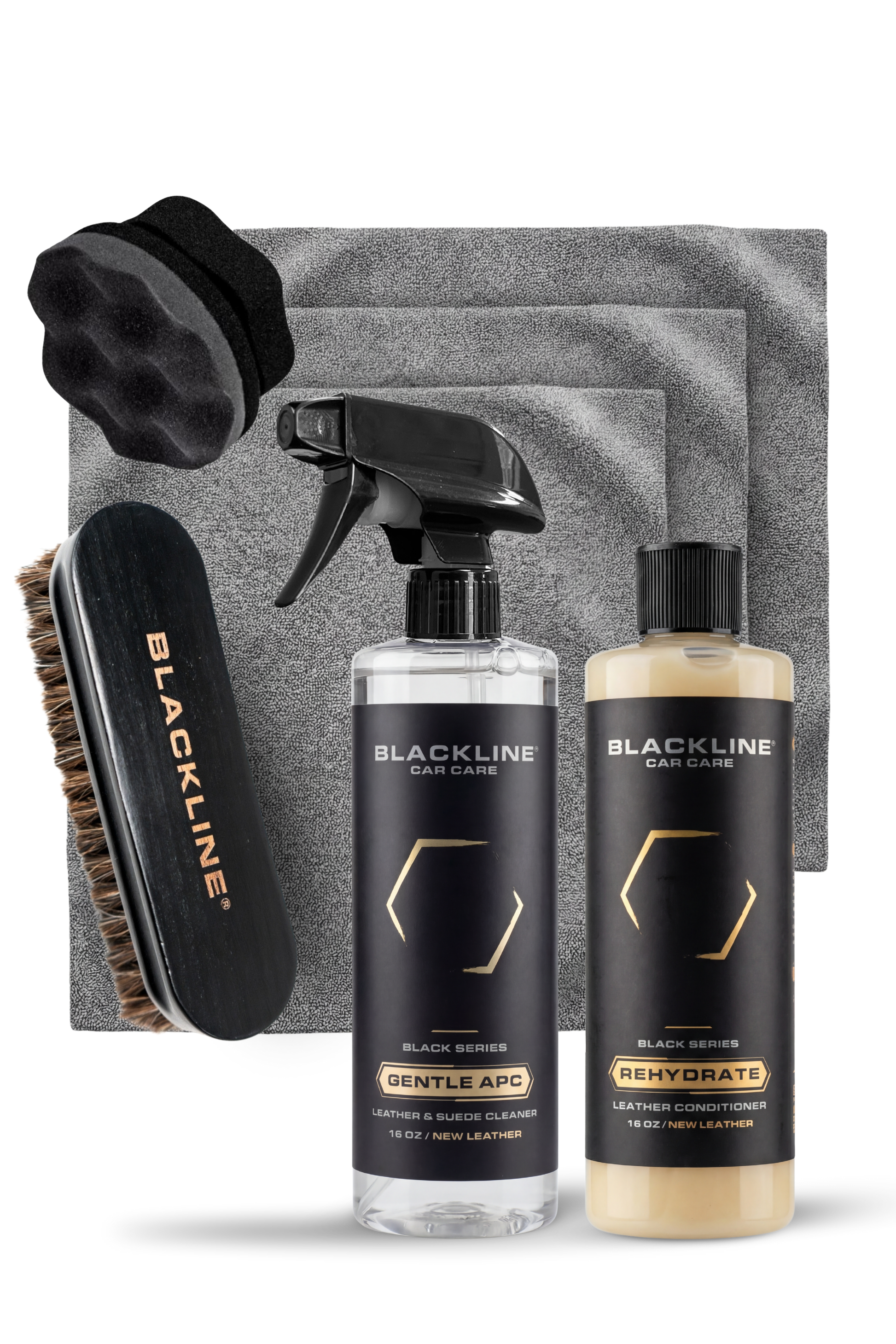 Blackline Car Care BLACKLINE® GENTLE APC all-purpose cleaner in a 16oz spray bottle, suitable for cleaning various vehicle surfaces.