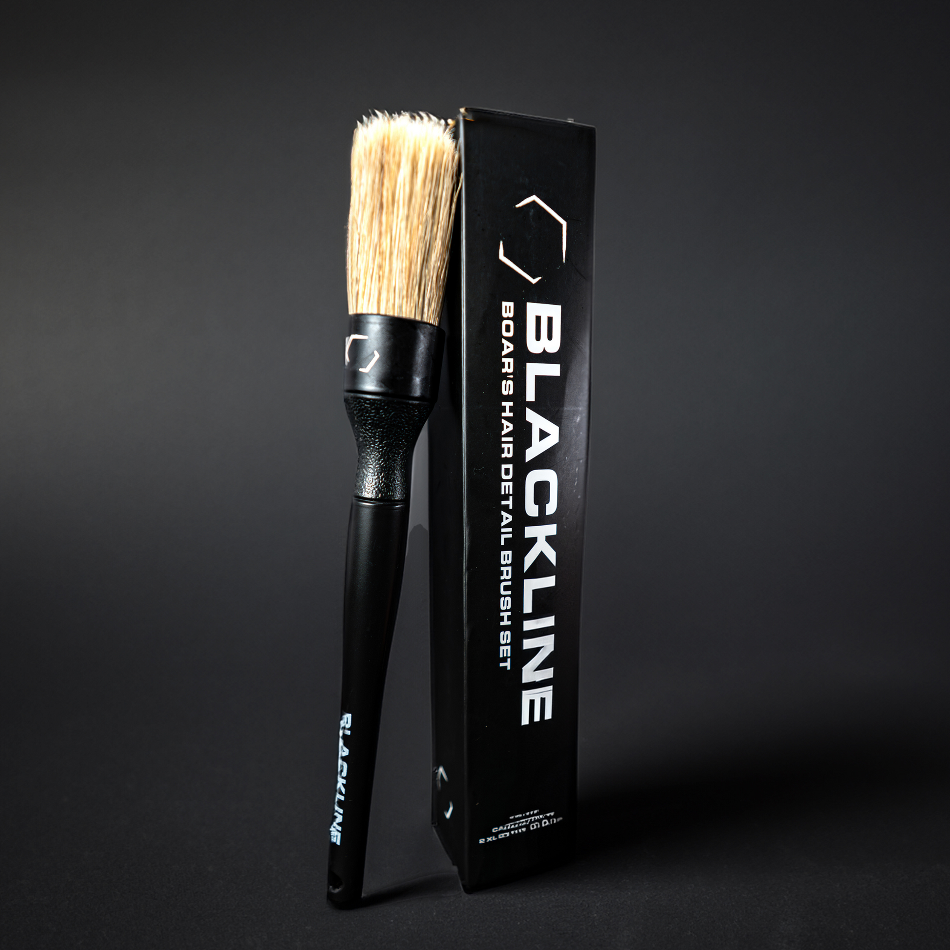 Blackline Car Care boars hair detailing brushes set, featuring natural boar's hair brush for car interior and exterior detailing.