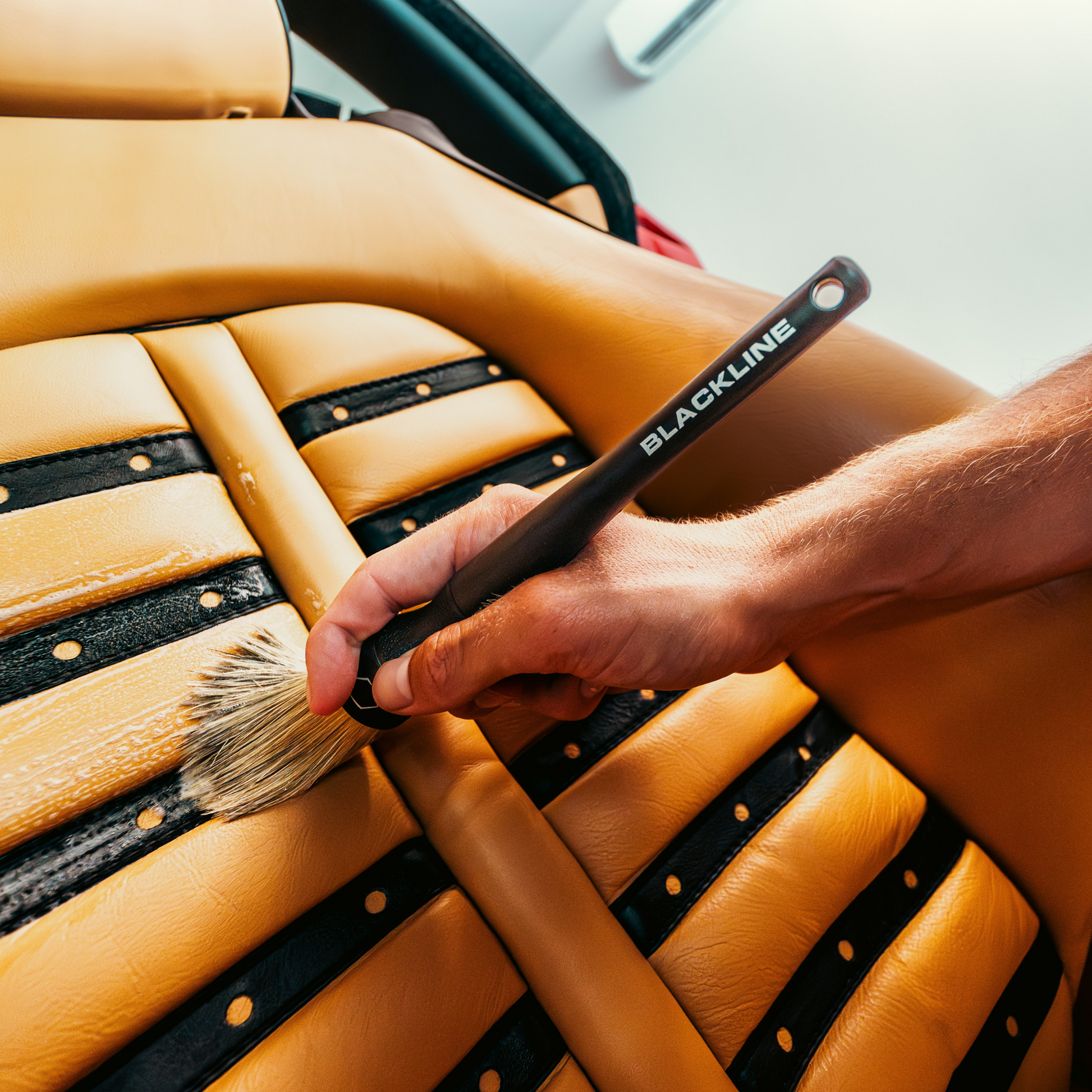 Blackline Car Care Boars Hair Detailing Brush Set with natural boar's hair for precision car cleaning and detailing.