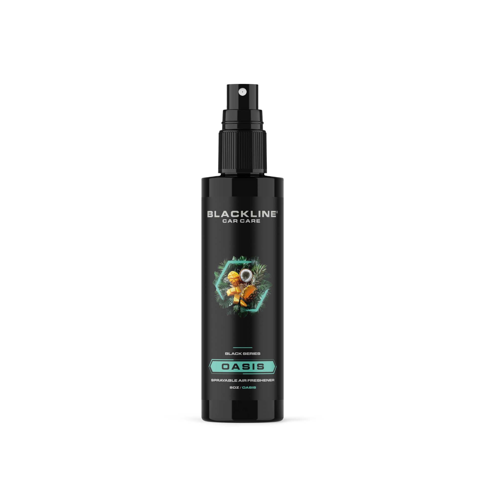 Blackline Car Care 8oz Wild Cherry car air freshener, single bottle with black label and fresh cherry scent.