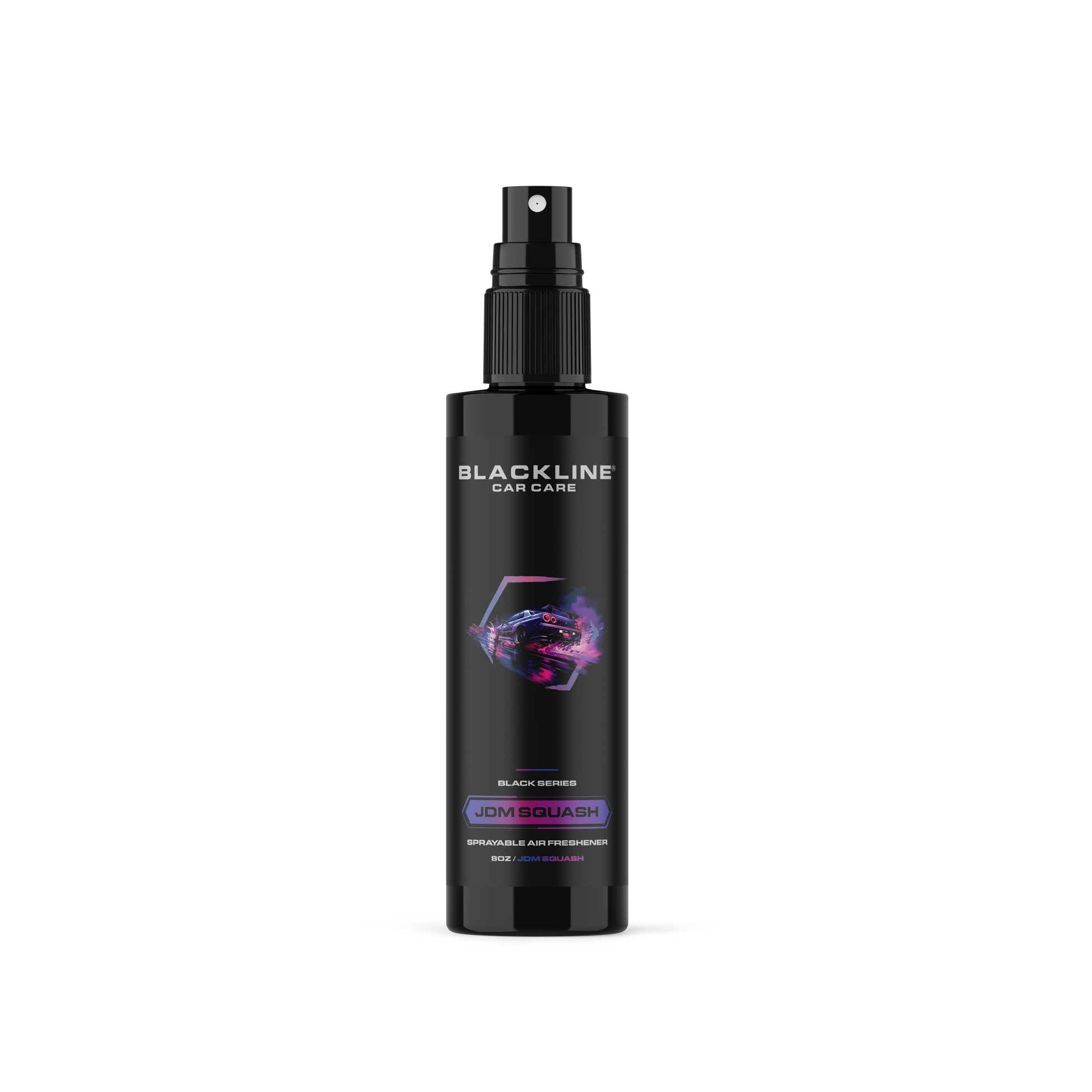 Blackline Car Care 8oz Wild Cherry Car Air Freshener hanging from a vehicle's rearview mirror.