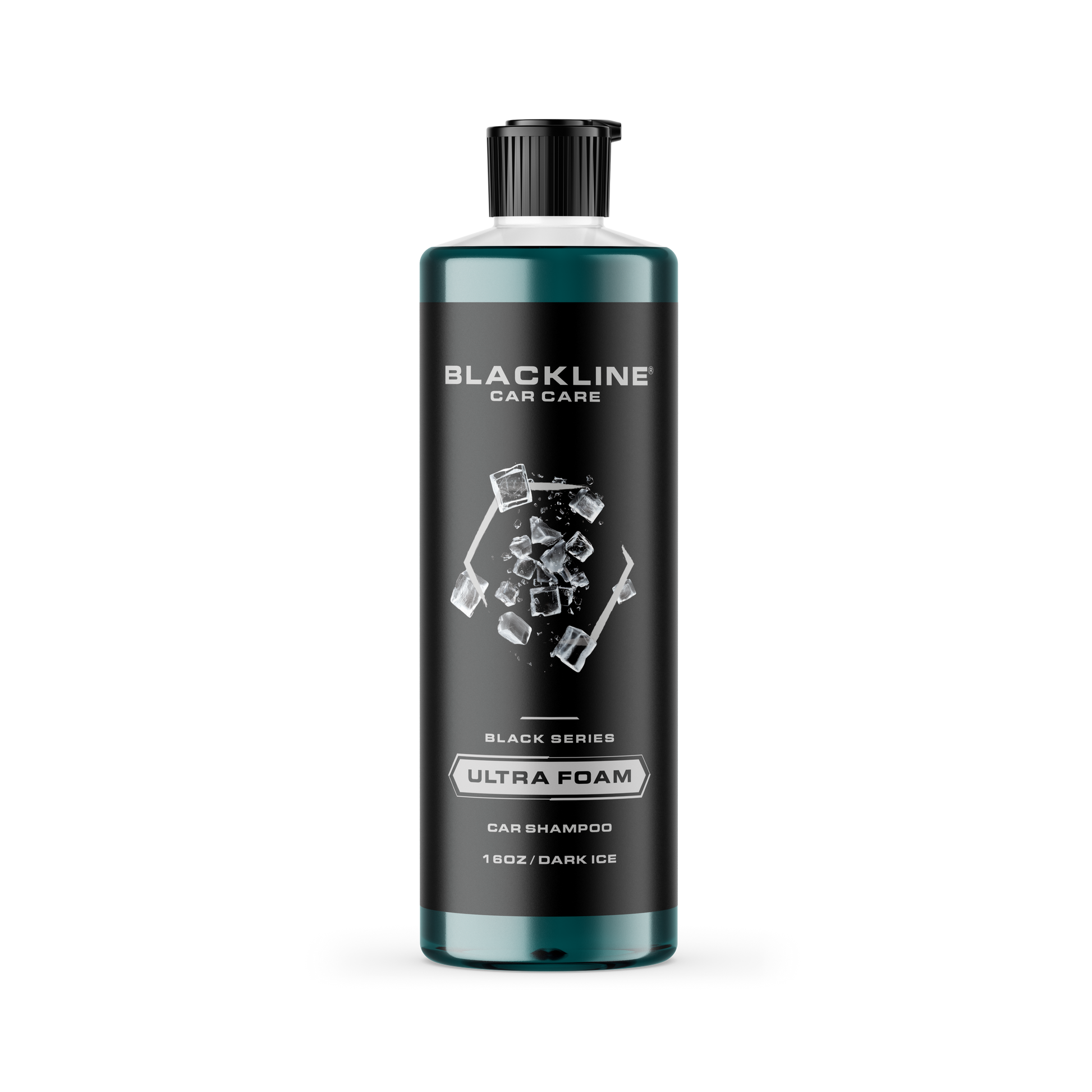 Blackline Car Care BLACKLINE® Ultra Foam car shampoo in a 16oz bottle, showing the black and white label with foam texture.
