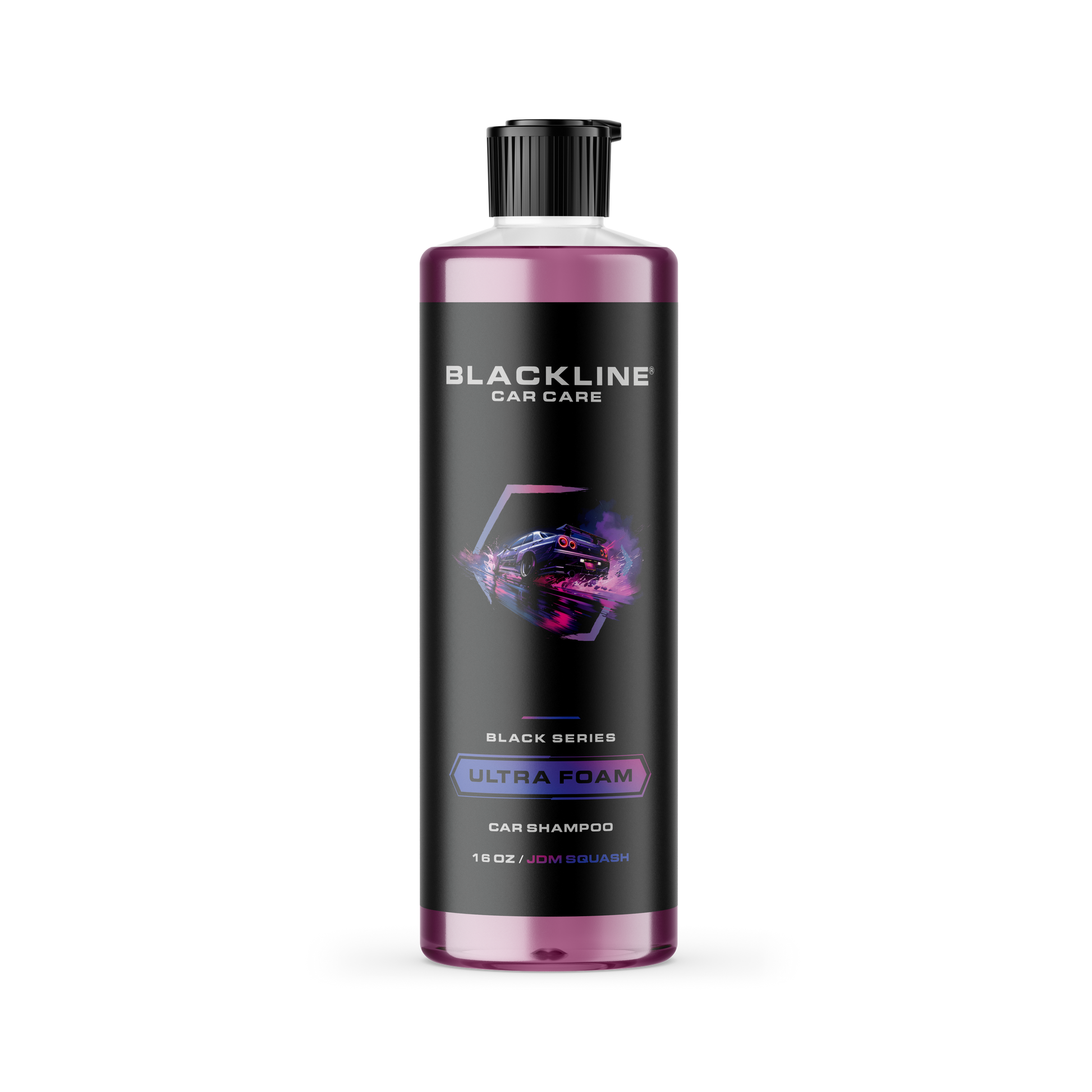 Blackline Car Care BLACKLINE® ULTRA FOAM car shampoo in a 16oz bottle, rich foam for cleaning vehicles.