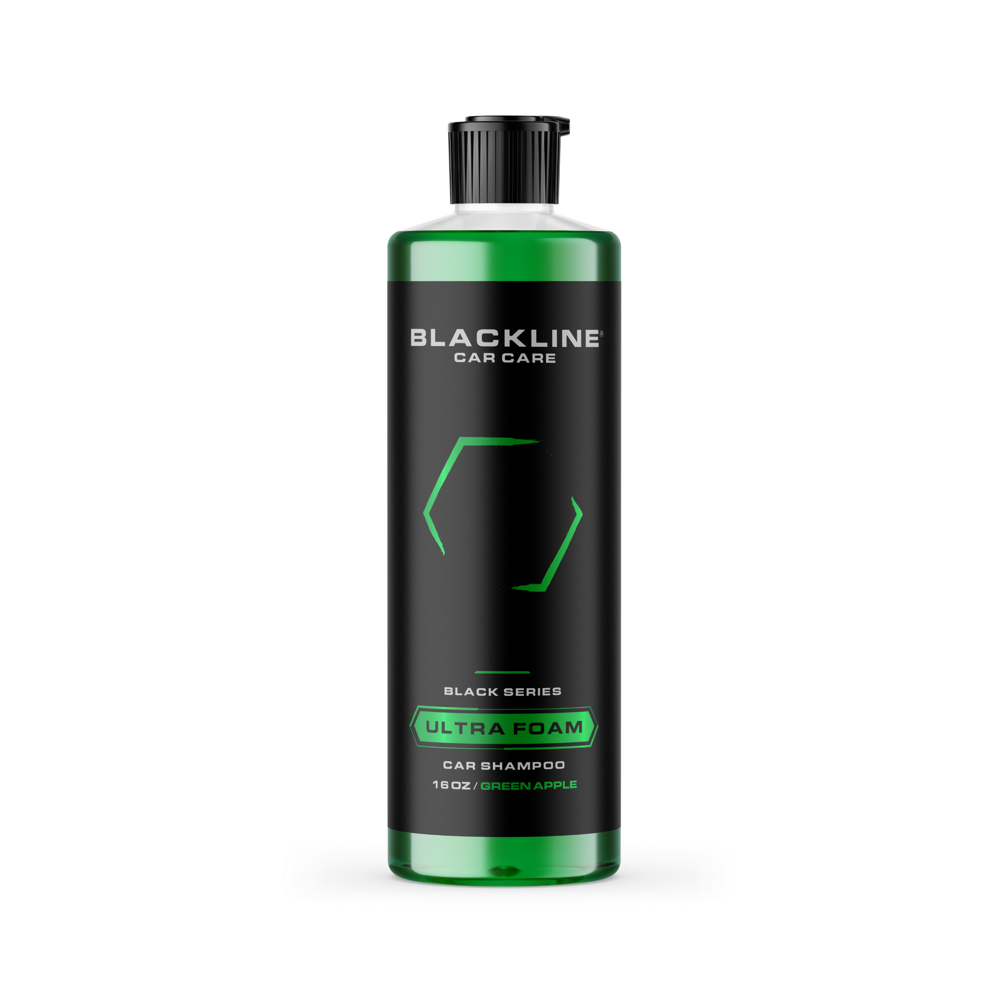 Blackline Car Care BLACKLINE® ULTRA FOAM car shampoo in a 16oz bottle showing the product label and packaging.