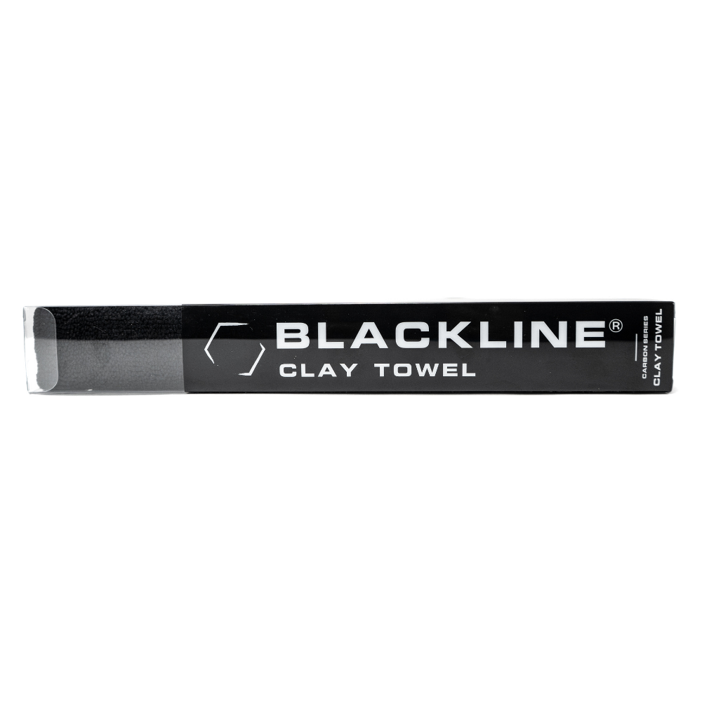 Blackline Synthetic Clay Towel by Blackline Car Care, shown in black, designed for removing contaminants from vehicle surfaces.