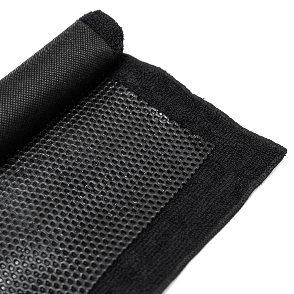 Blackline Synthetic Clay Towel from Blackline Car Care, soft black microfiber for removing contaminants from vehicle surfaces.