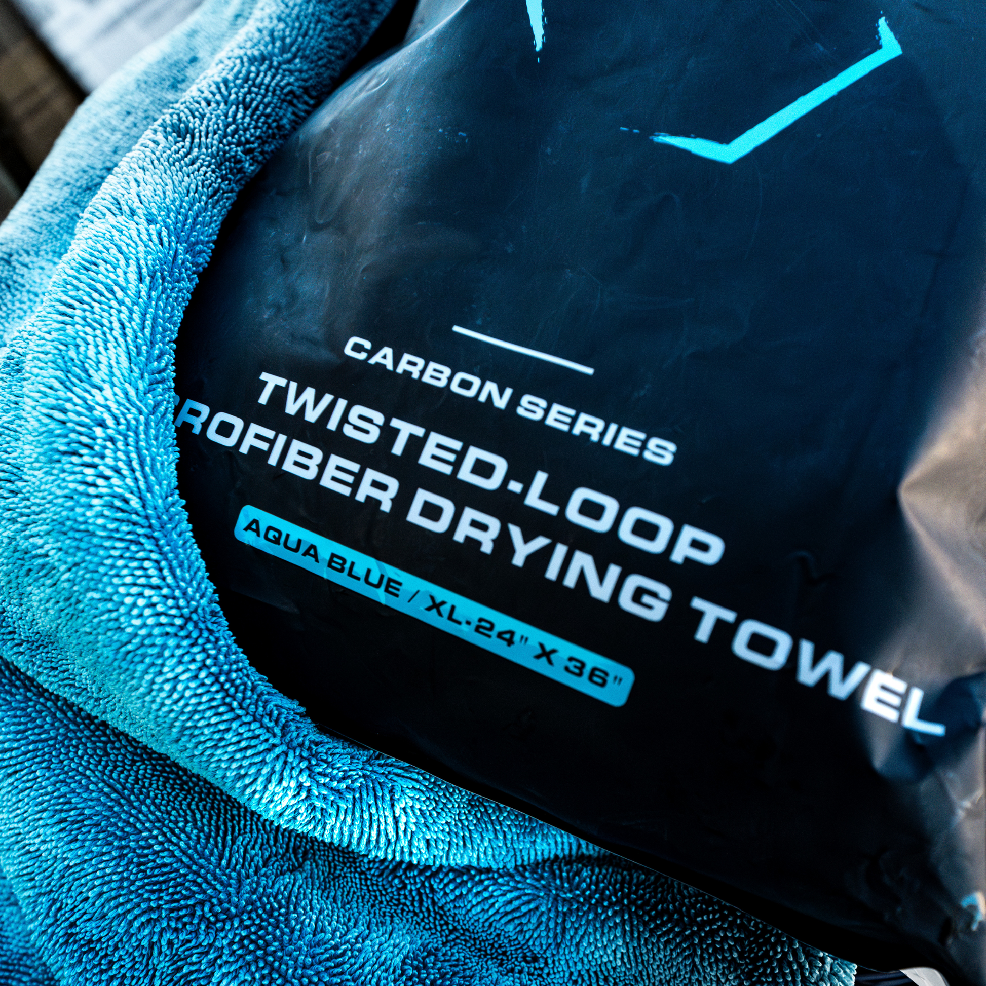 Blackline Car Care twisted-loop drying towel in carbon black, showcasing its soft, absorbent microfiber material for vehicle drying