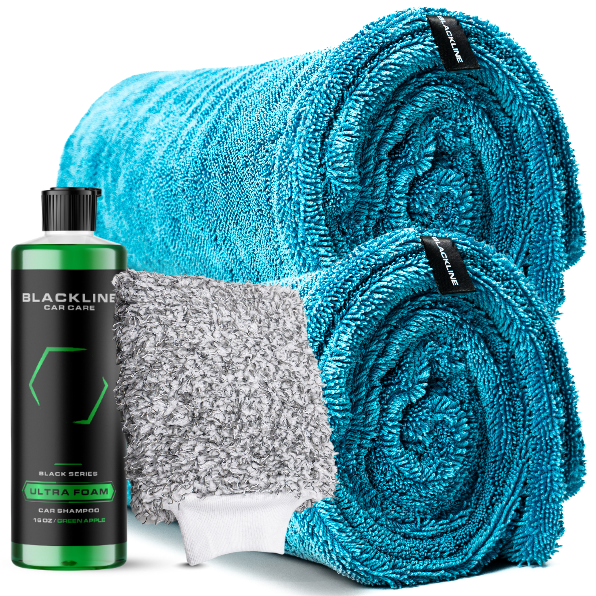Blackline Car Care twisted-loop drying towel in black, showcasing its textured, absorbent surface for vehicle drying.