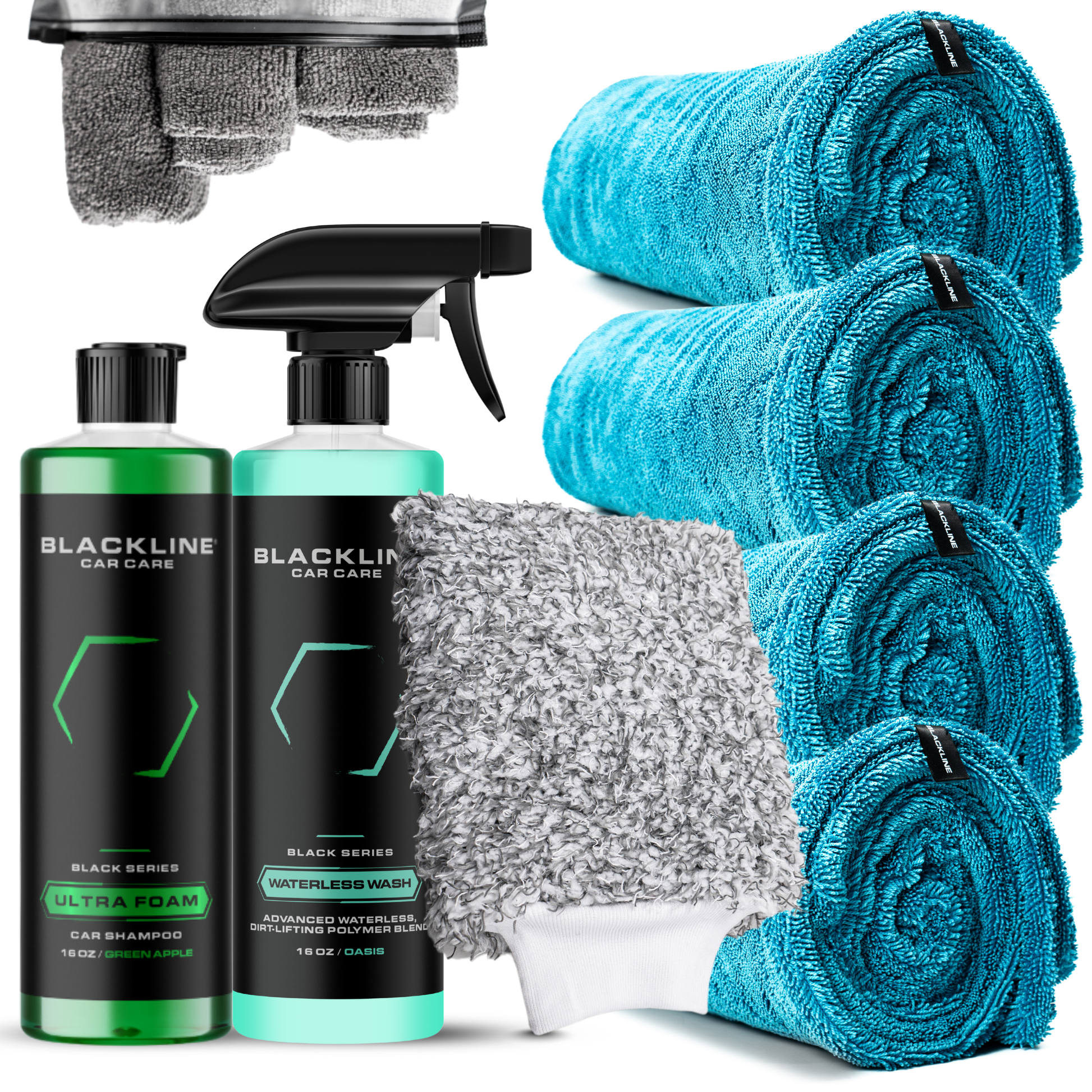 Blackline Car Care twisted-loop drying towel in carbon black, showing its textured, absorbent microfiber surface for car drying.