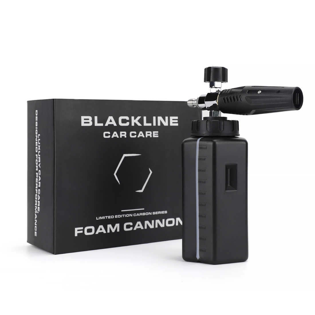Blackline Car Care BLACKLINE® Foam Cannon 2.0 for car washing, showing the foam cannon with black and silver design.