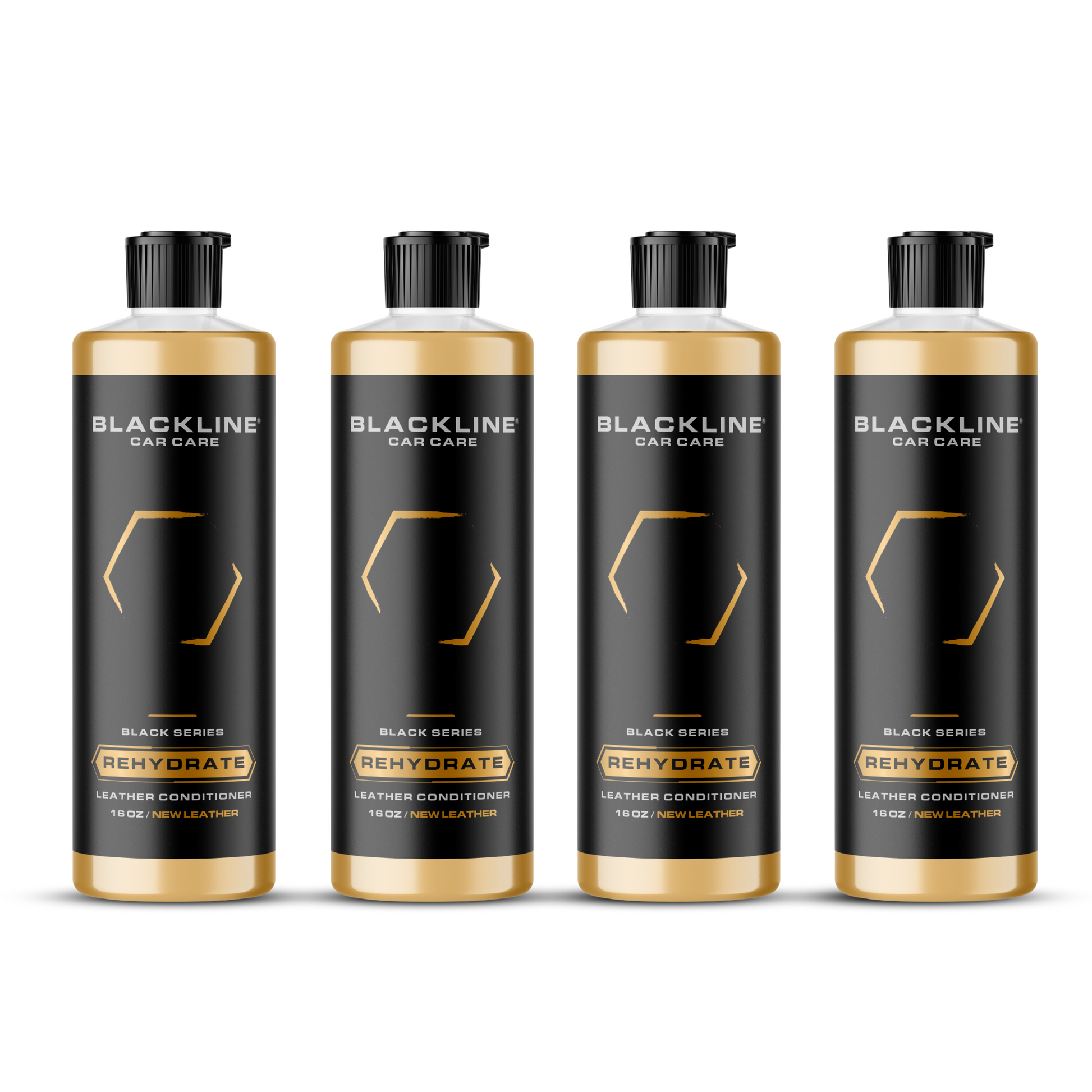 Blackline Car Care BLACKLINE® Rehydrate Leather Conditioner bottle, designed for conditioning and restoring leather surfaces.
