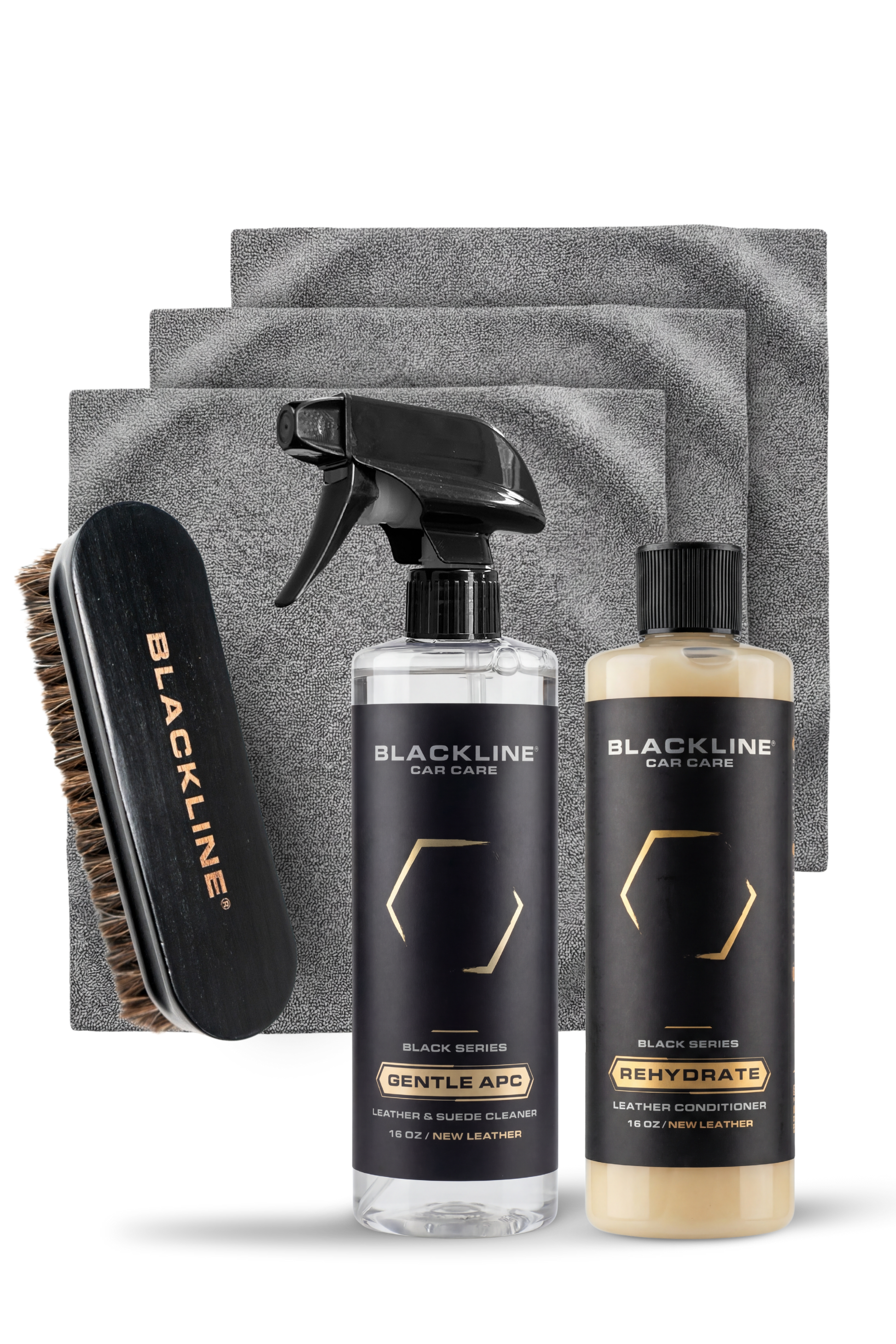 Blackline Car Care BLACKLINE® Rehydrate Leather Conditioner for restoring and moisturizing leather surfaces in vehicles.