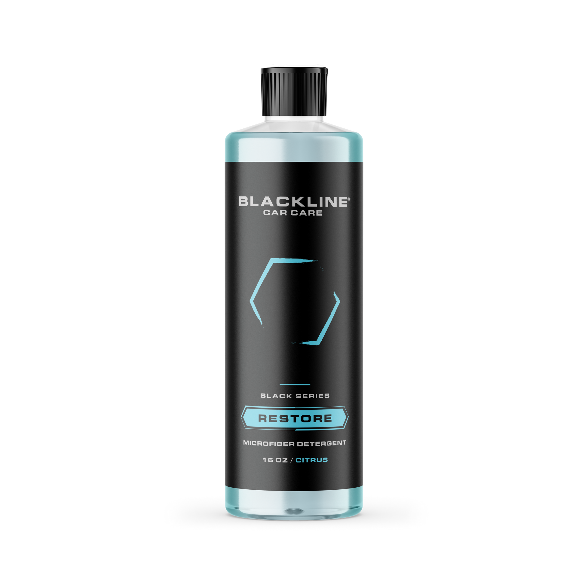 Blackline Car Care BLACKLINE® Restore Microfiber Detergent in 16oz bottle, designed to clean and maintain microfiber textiles.