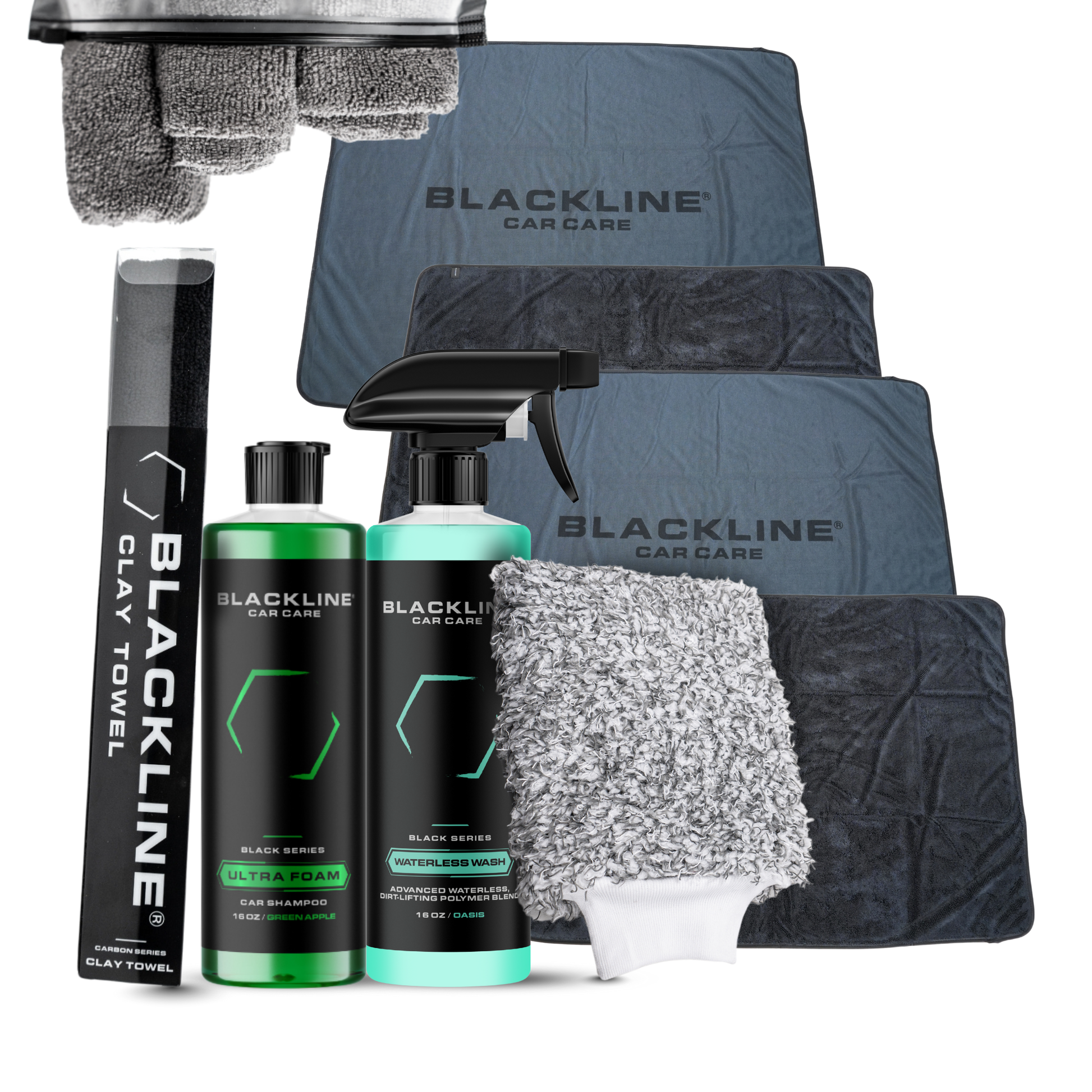 Blackline Car Care BLACKLINE® Slim Twisted-Loop Drying Towel draped over a car, showcasing its soft, absorbent fabric and twisted-loop design.