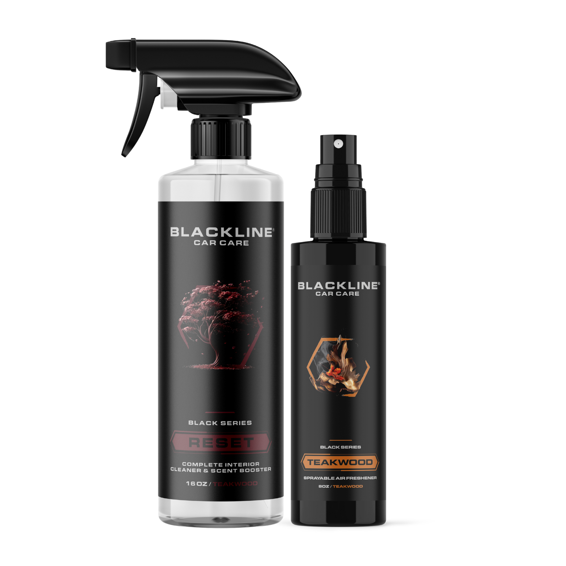 Blackline Car Care BLACKLINE® RESET Interior Cleaner and Scent Booster bottle, dark ice scent, designed for vehicle interior cleaning.