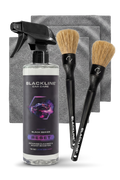 Blackline Car Care BLACKLINE® RESET interior cleaner and scent booster in dark ice bottle, designed for car interior cleaning and freshening.