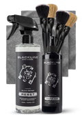Blackline Car Care BLACKLINE® RESET interior cleaner and scent booster bottle for vehicle cleaning and freshening.