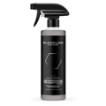 Blackline Car Care BLACKLINE® Blackout Trim & Tire Dressing spray on a vehicle's tire and trim for a sleek, glossy finish.