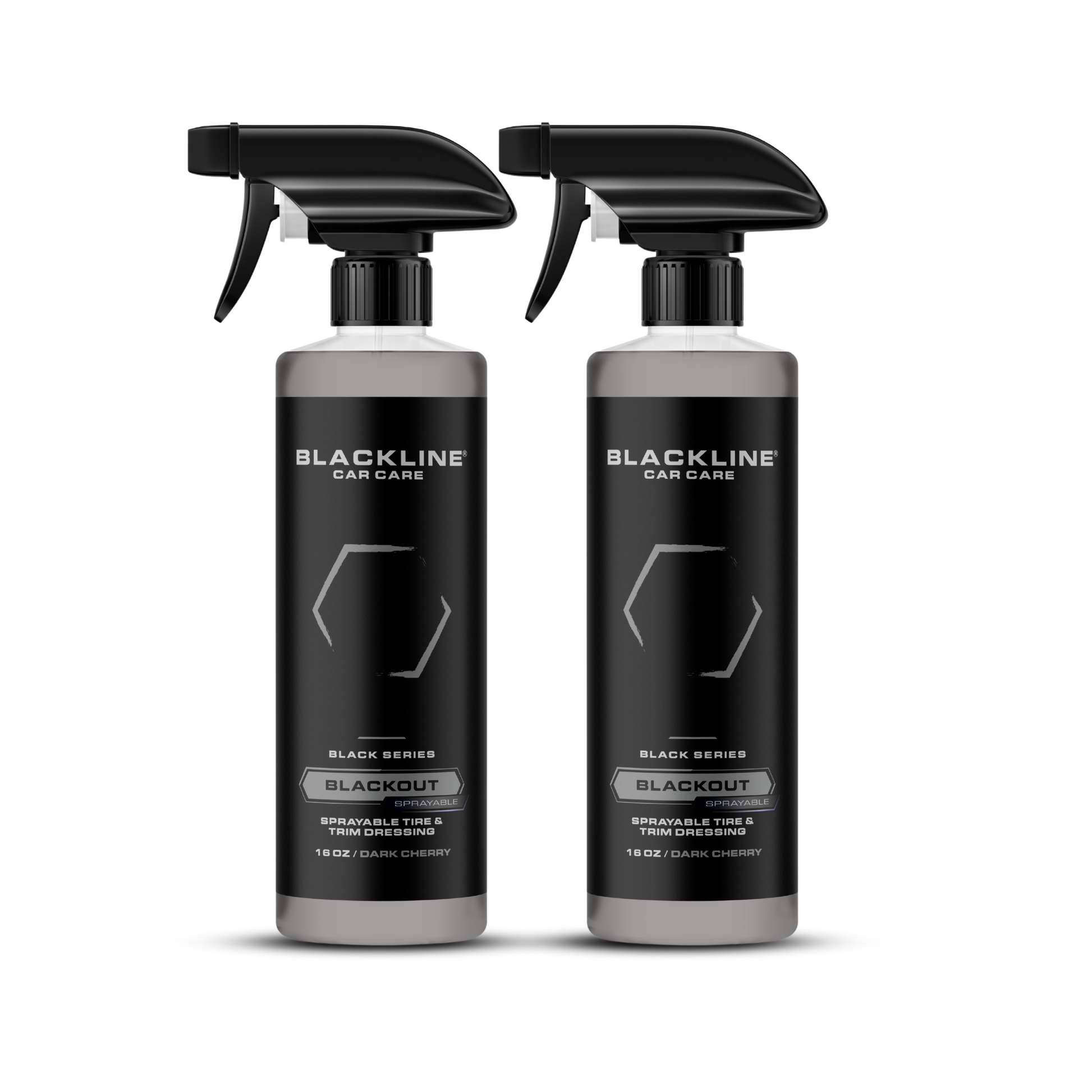Blackline Car Care BLACKLINE® Blackout Trim and Tire Dressing spray for enhancing and protecting vehicle trim and tires.