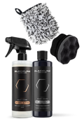 Blackline Car Care BLACKLINE® Blackout Trim and Tire Dressing spray bottle for automotive trim and tires, black and sleek packaging