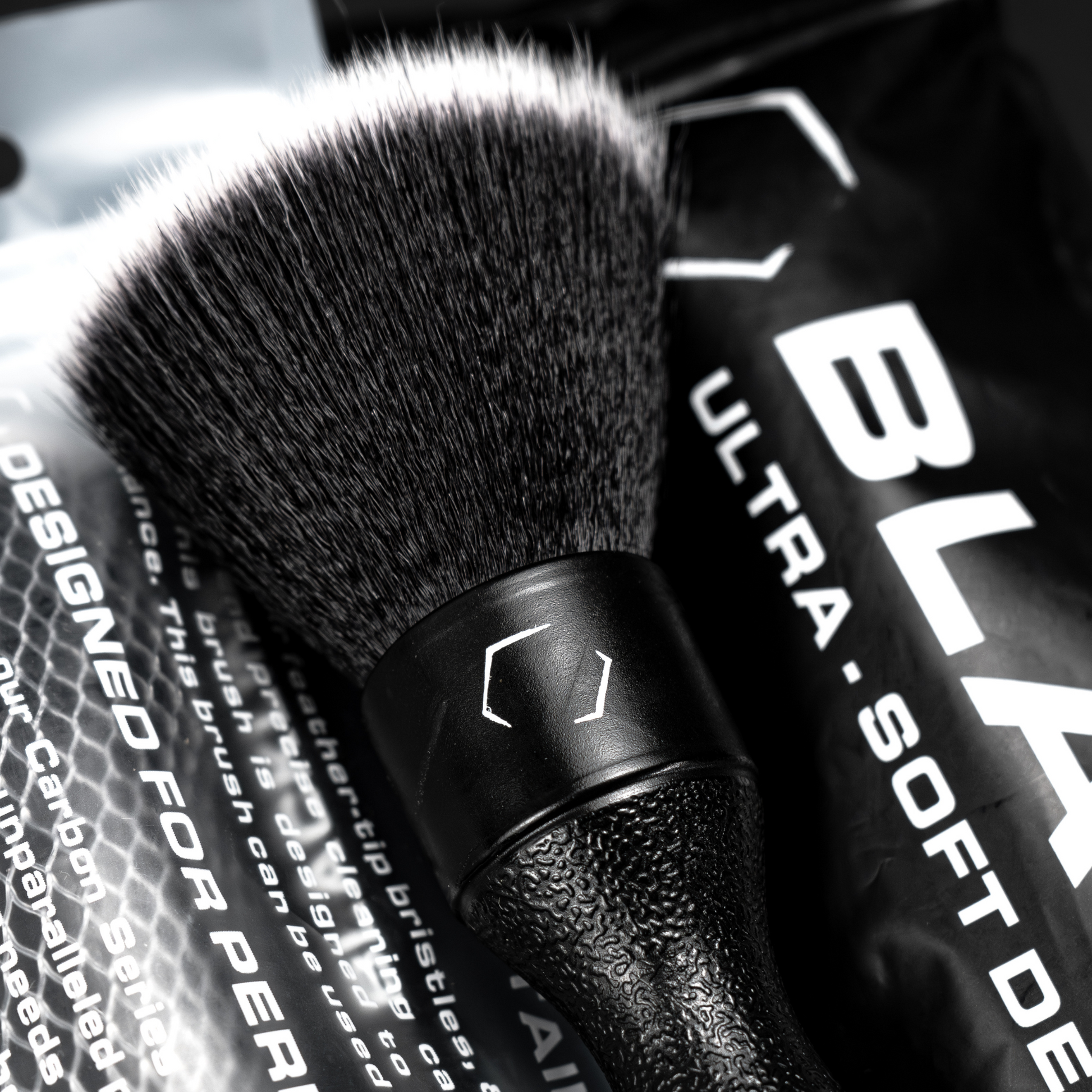 Blackline Car Care Ultra Soft Detail Brush Set with black, gentle brushes for precision cleaning of car interior and exterior surfaces.