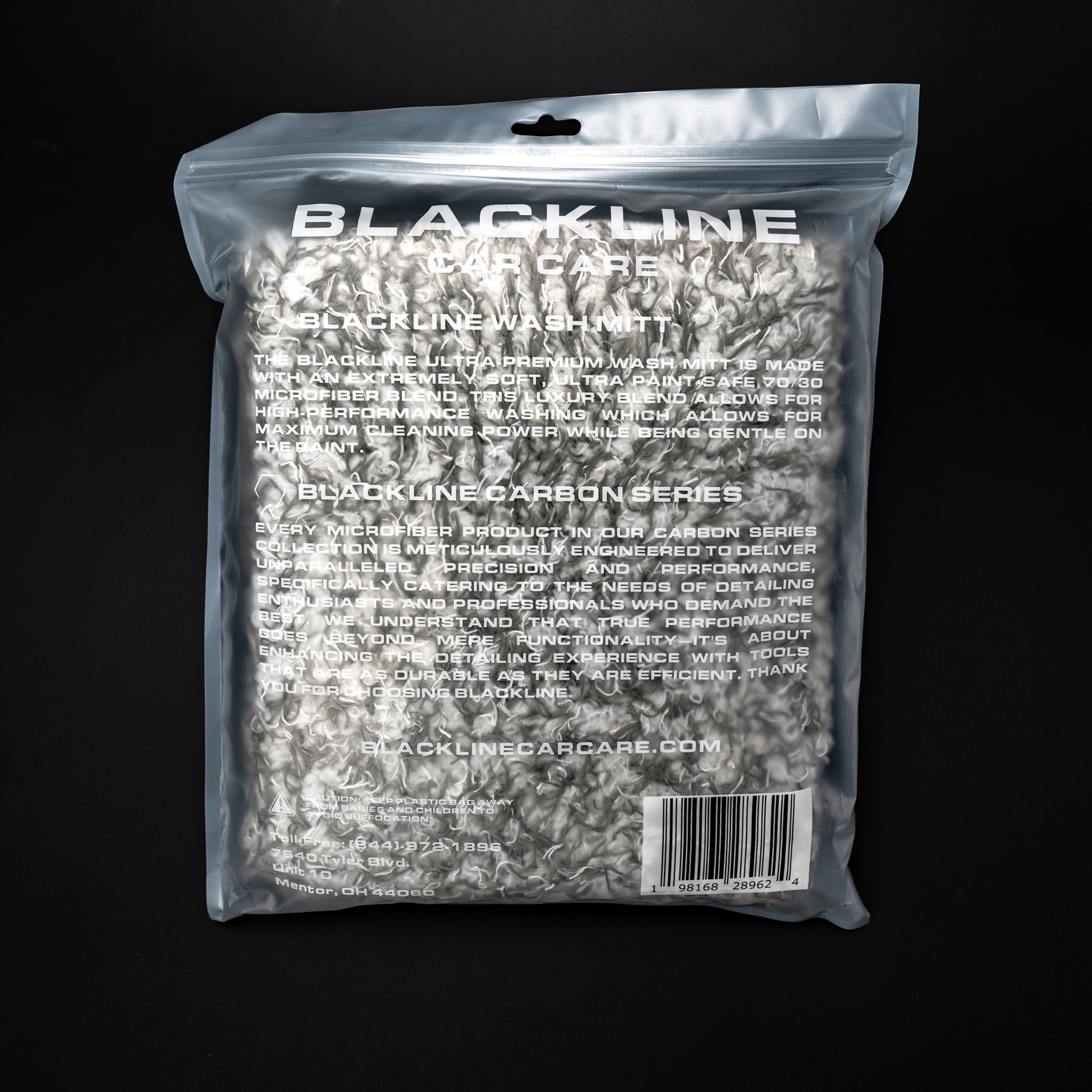 Blackline Car Care BLACKLINE® microfiber wash mitt for car cleaning, soft and durable for gentle washing and detailing.