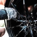 Blackline Car Care BLACKLINE® Microfiber Wheel Mitt for cleaning car wheels, soft microfiber material, fits comfortably on hand.