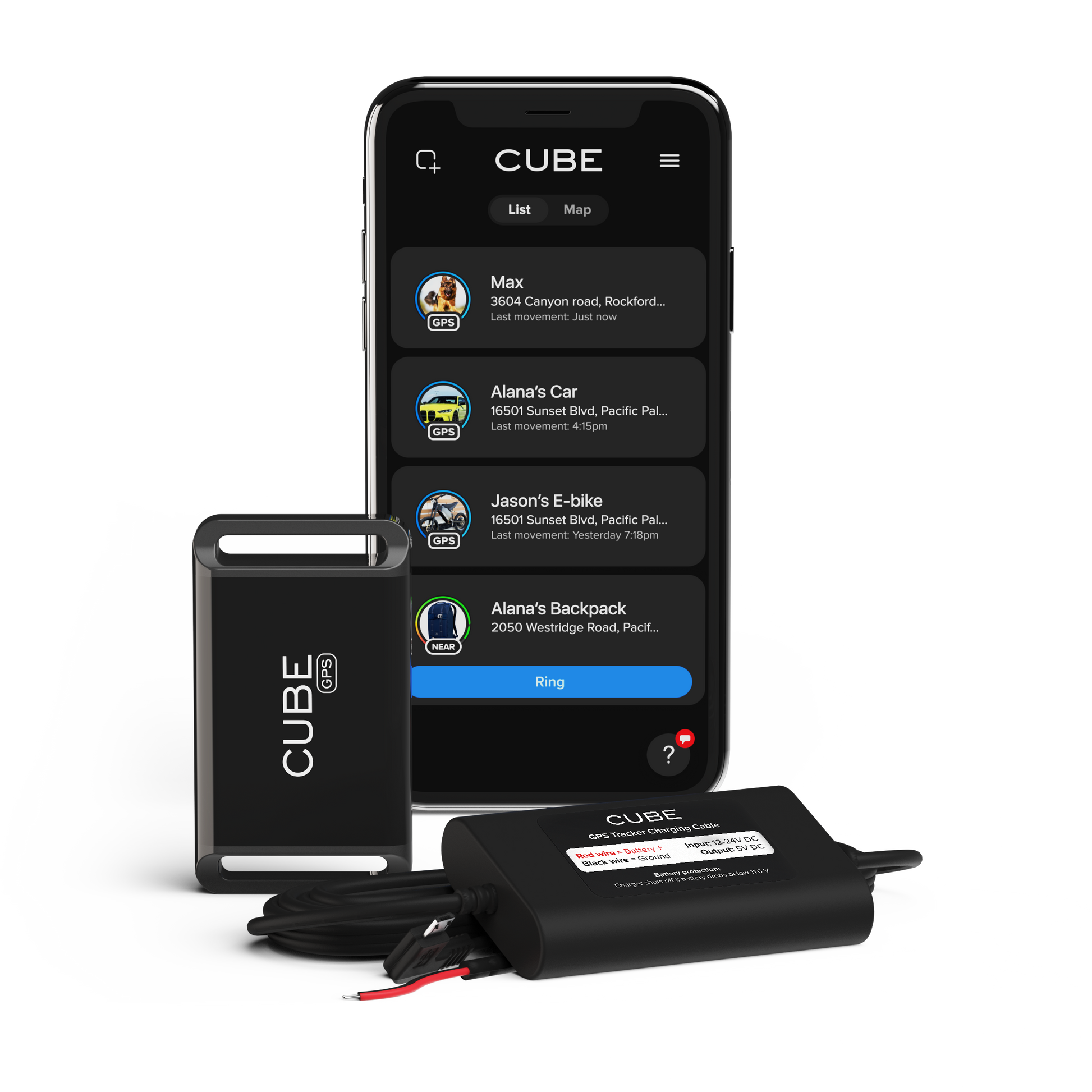 Cube Tracker GPS Car Tracking Bundle showing compact GPS tracker device with tracking features for vehicle security.