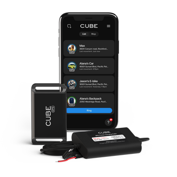 Cube Tracker GPS Car Tracking Bundle showing compact GPS tracker device with tracking features for vehicle security.