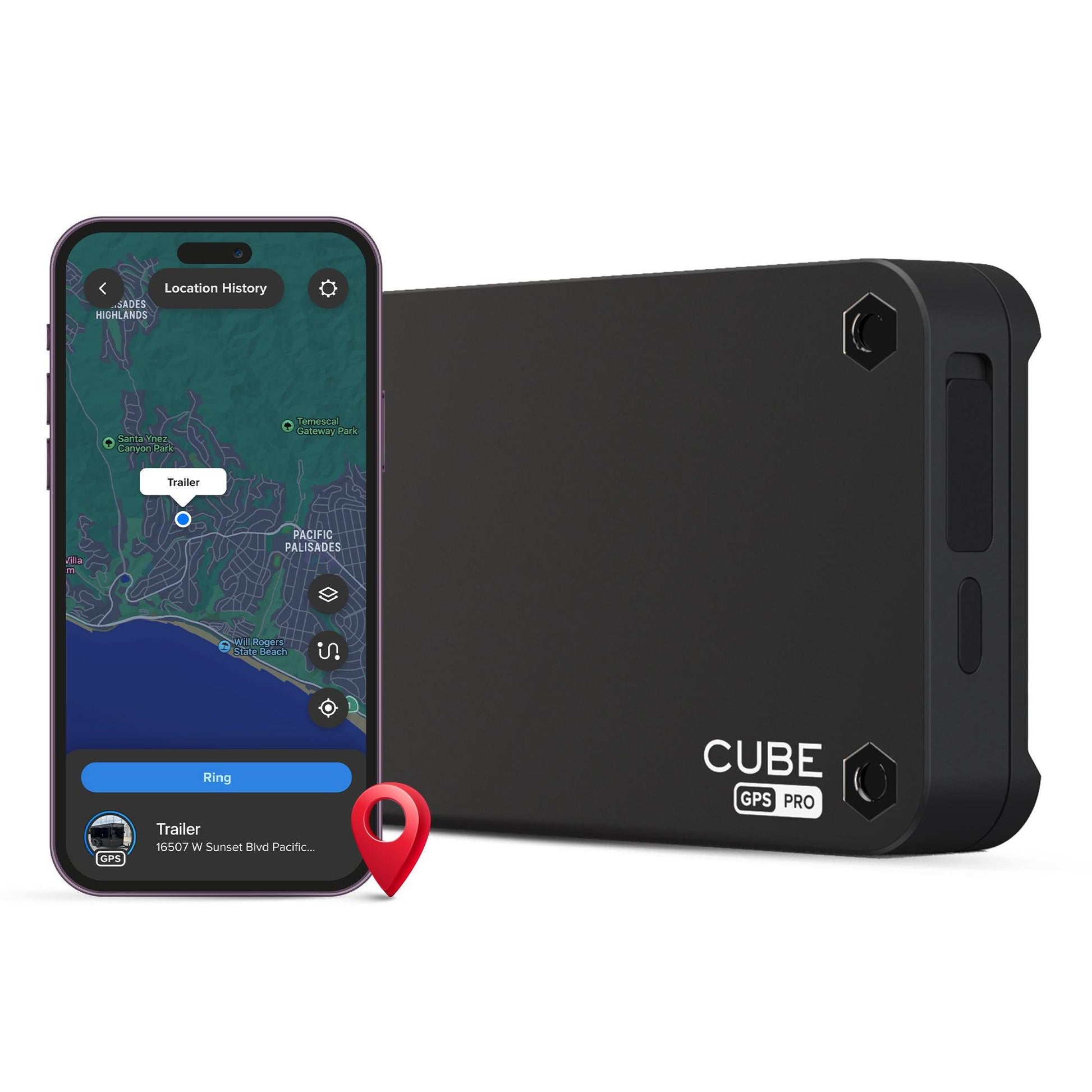 Cube Tracker GPS PRO magnetic tracker with 4G LTE, real-time tracking, and 1-year battery life for secure location monitoring.