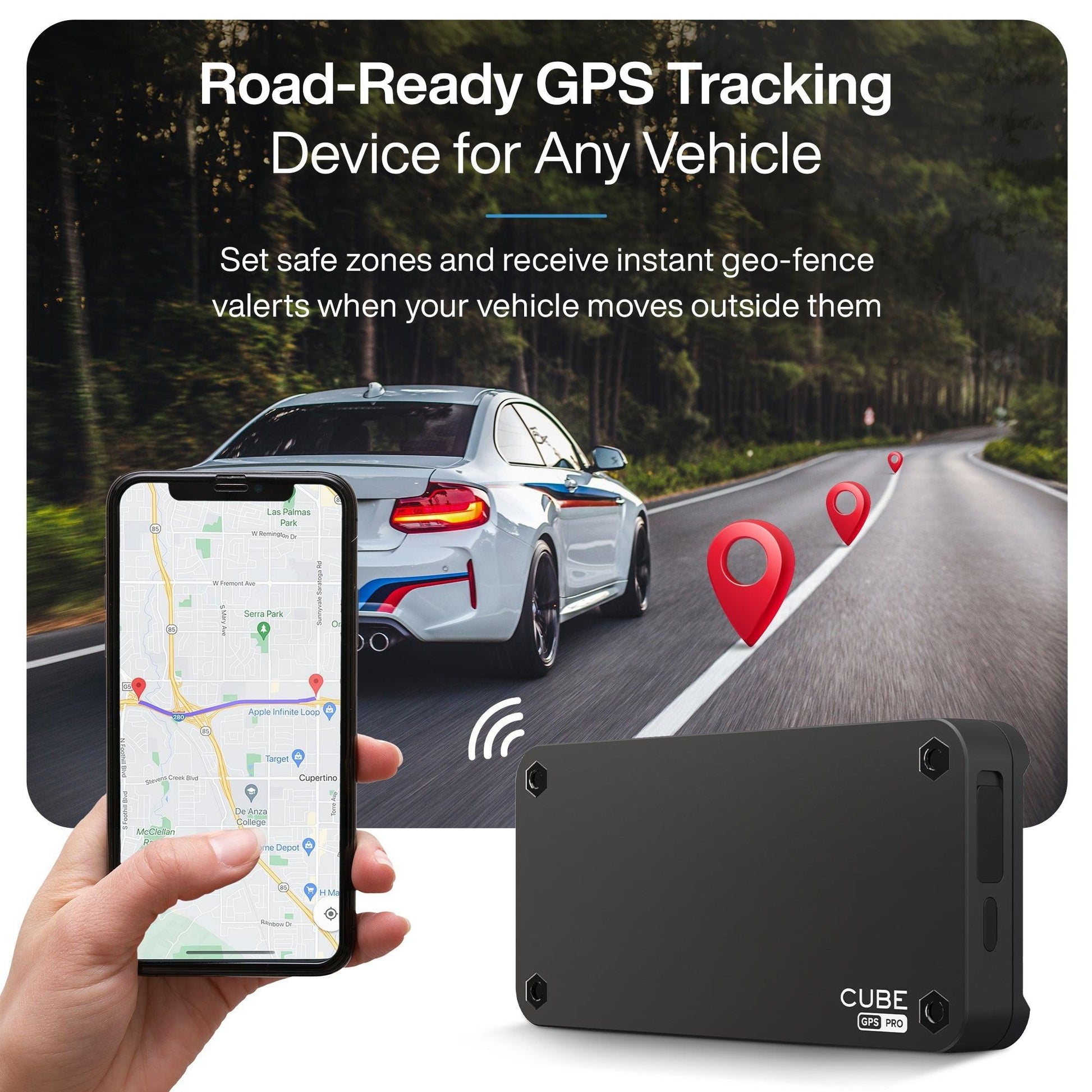 Cube Tracker GPS PRO magnetic tracker with 4G LTE, real-time tracking, and 1-year battery life, designed for secure asset monitoring.