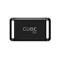 Cube Tracker GPS tracker with real-time 4G LTE tracking and rechargeable battery, shown in a sleek black device.