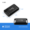 Cube Tracker GPS tracker with real-time 4G LTE tracking and rechargeable battery, showing the device with LED indicators.