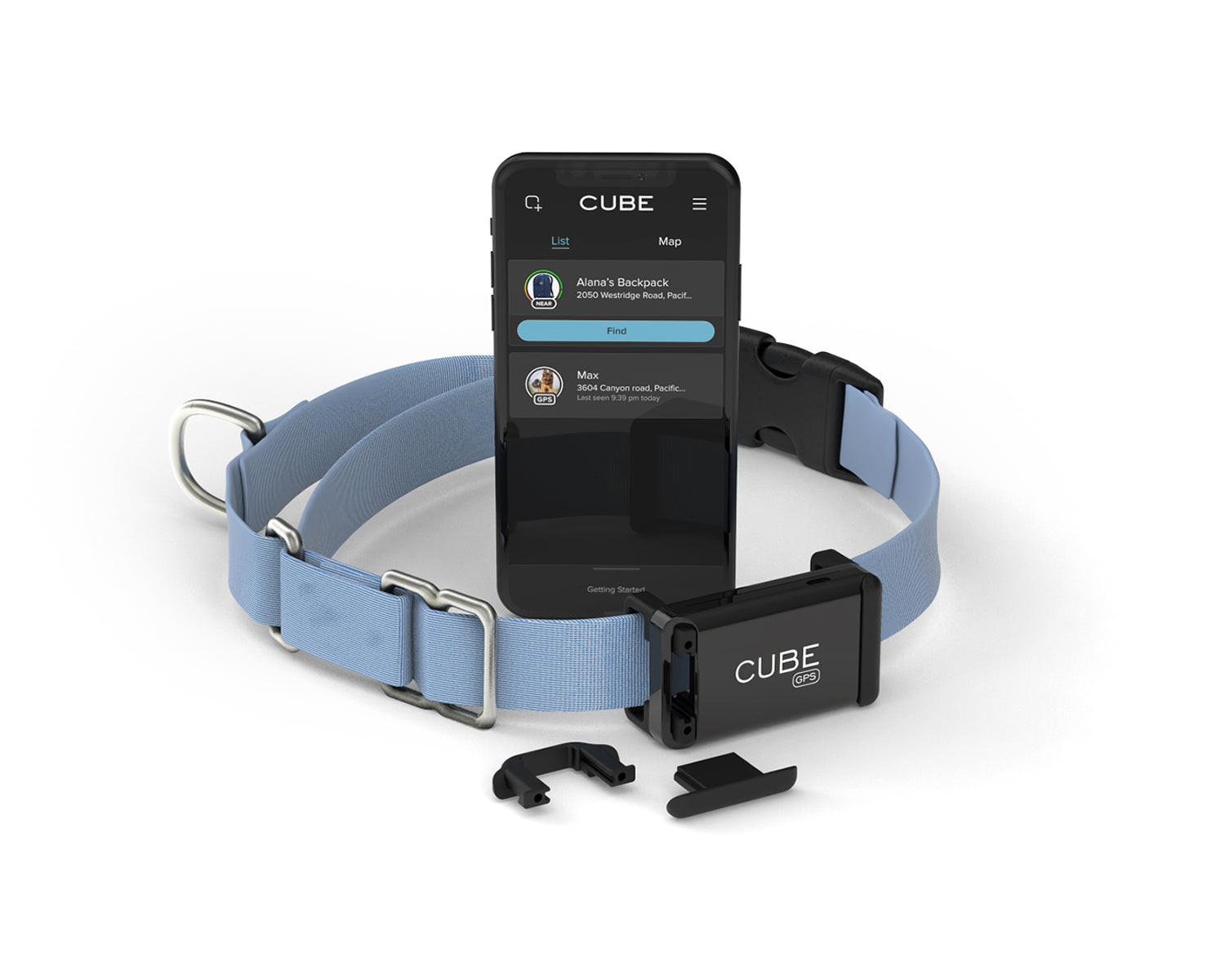 Cube Tracker GPS tracker with 4G LTE, rechargeable battery, compact design, and real-time location display.