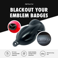 Shadow black satin HyperDip emblem and badge blackout kit by DipYourCar.com, featuring various vehicle emblems and badges.