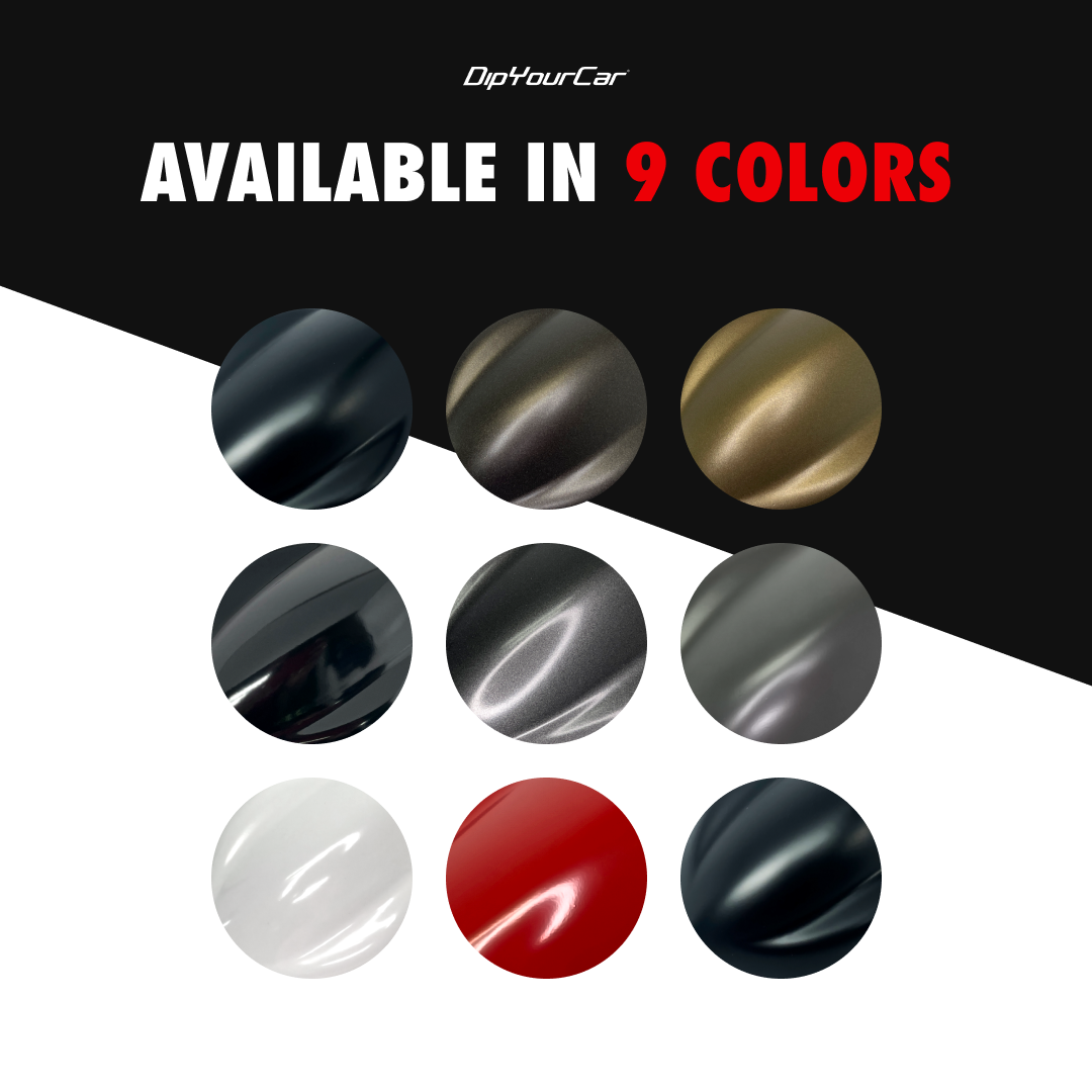 Shadow black satin HyperDip emblem and badge kit from DipYourCar.com, includes various black-out badges and emblem decals.
