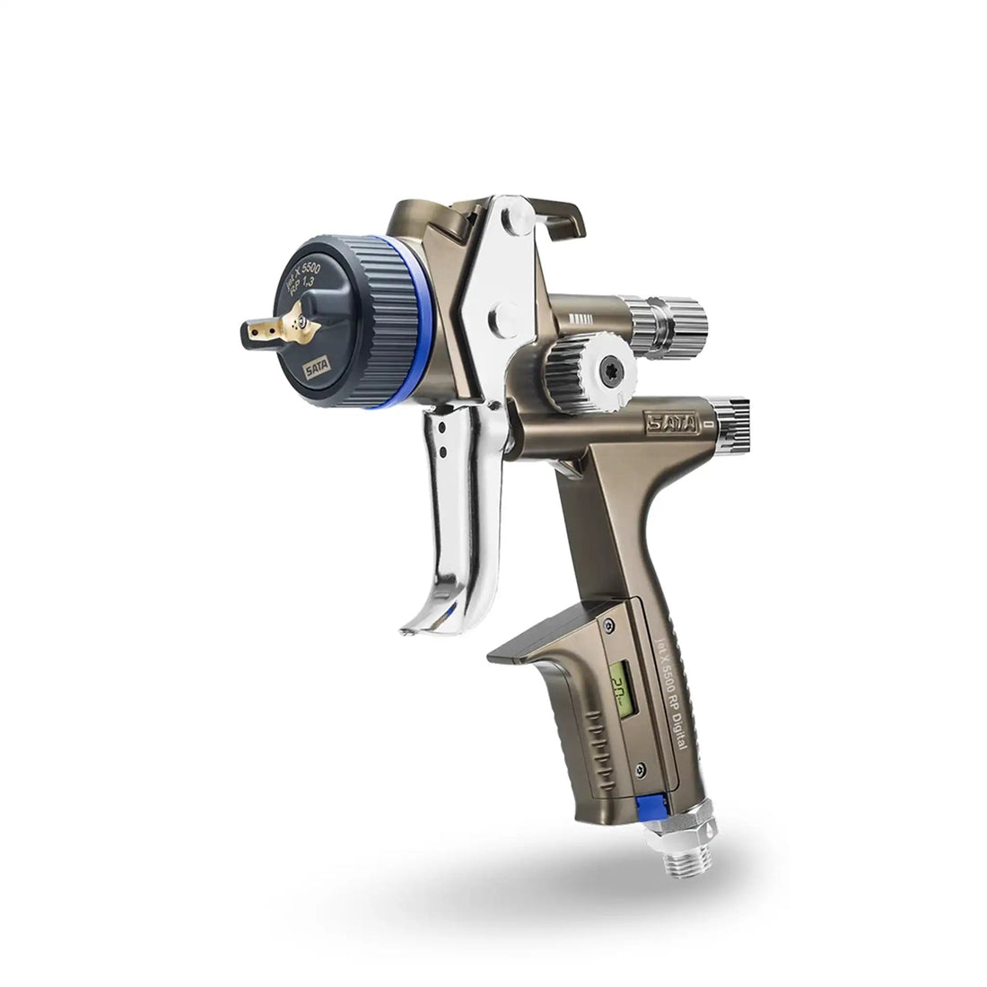 SATAjet X 5500 spray gun with RPS cups for automotive painting, featuring professional-grade design and precision nozzles.