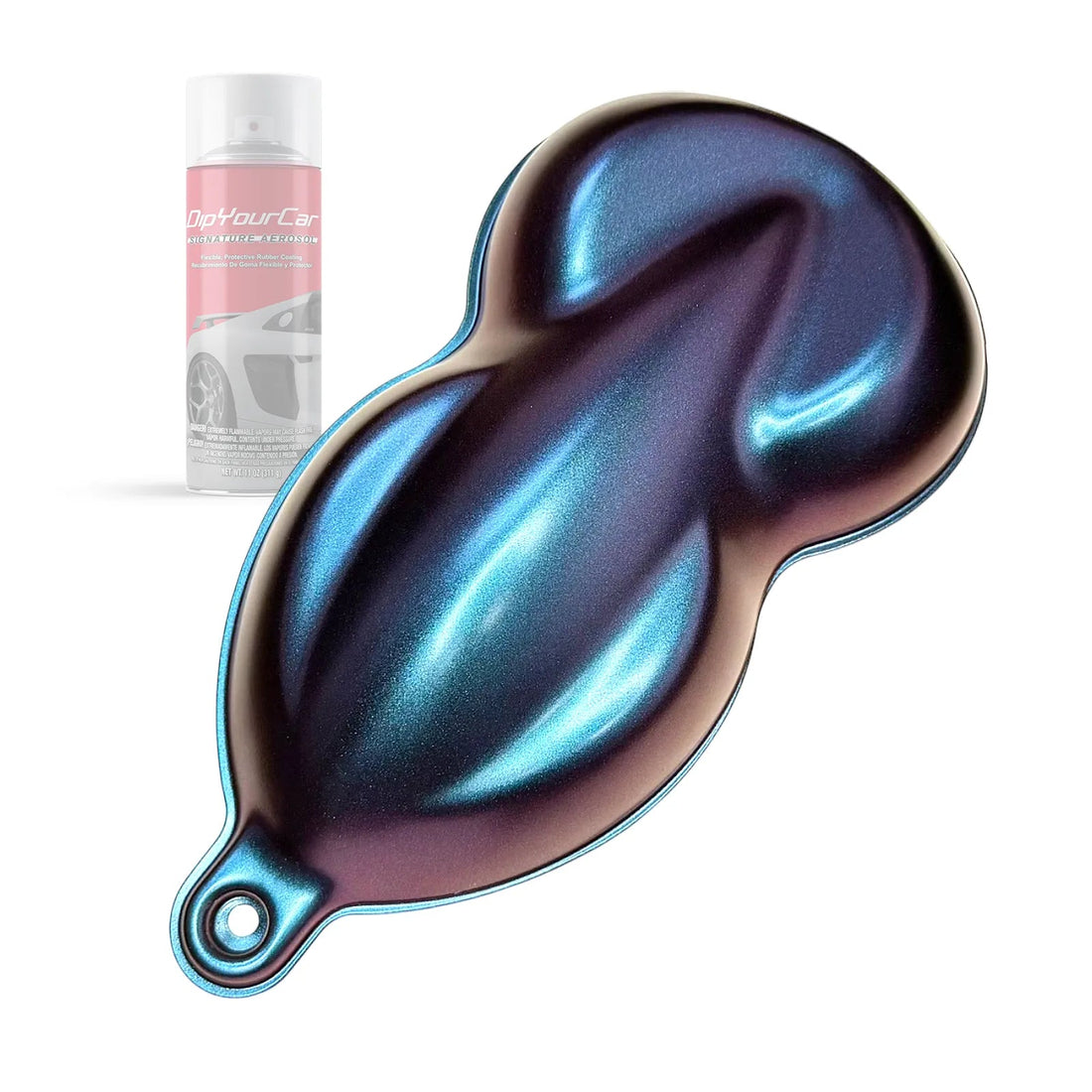 Neochrome ColorShift Dip Pearl Aerosol topcoat spray by DipYourCar.com, showcasing a vibrant iridescent finish on a car surface.