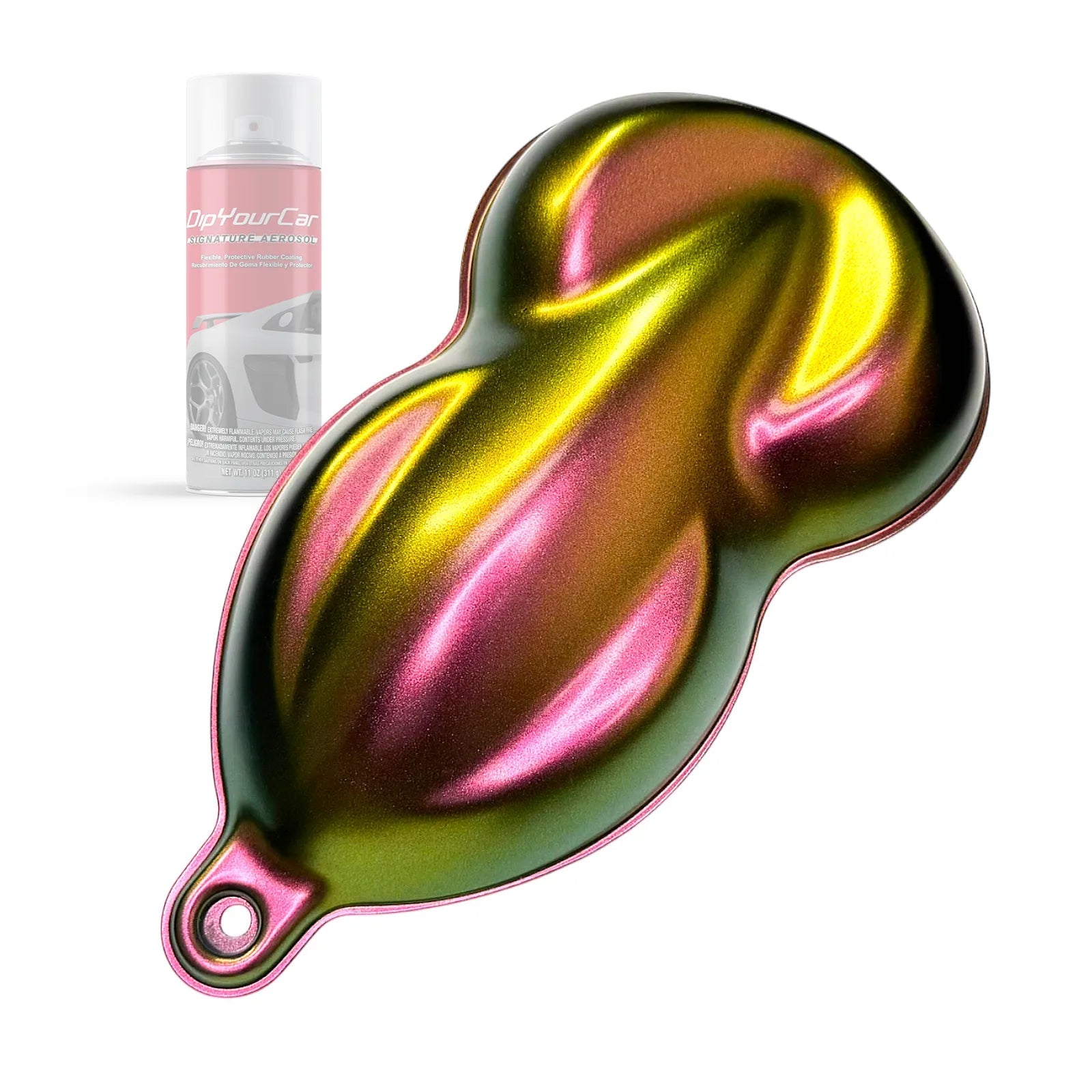 DipYourCar HyperShift TopCoat aerosol spray with iridescent dip pearl finish, shown in a sleek black container.
