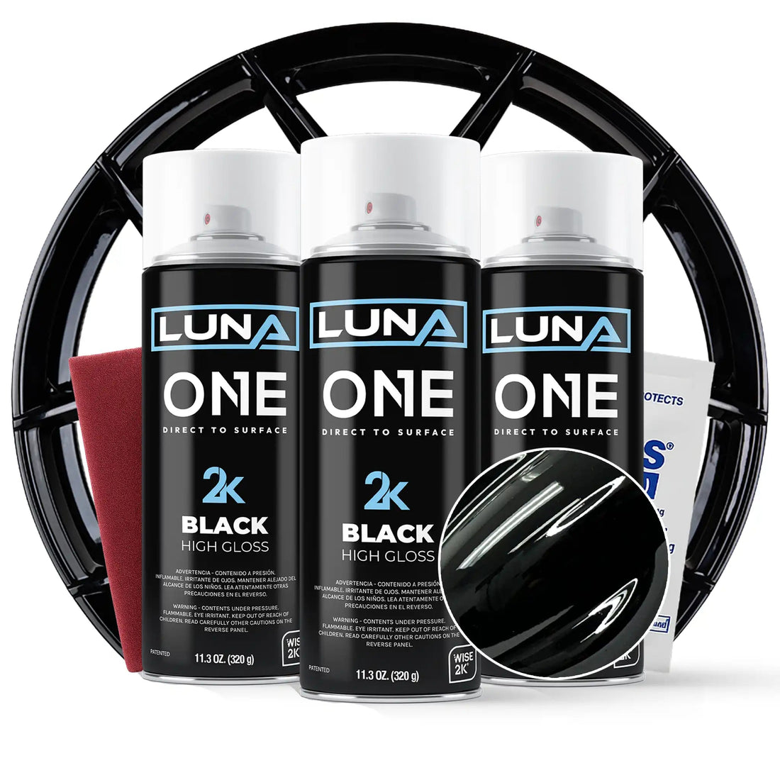 High-gloss Luna One Wheel Kits by DipYourCar.com, showcasing sleek, vibrant automotive wheel designs and finishes.