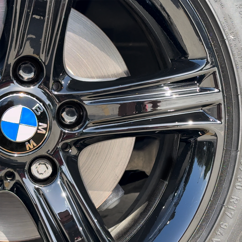 High-gloss Luna One Wheel Kits from DipYourCar.com, featuring sleek, shiny wheels with a reflective finish.