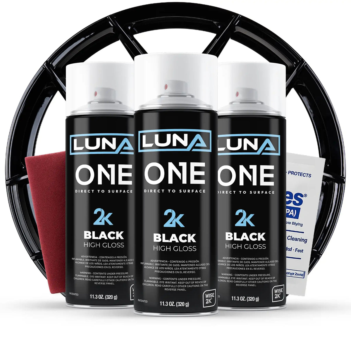 High-gloss Luna One Wheel Kit by DipYourCar.com featuring sleek, stylish car wheels with a shiny, reflective finish.
