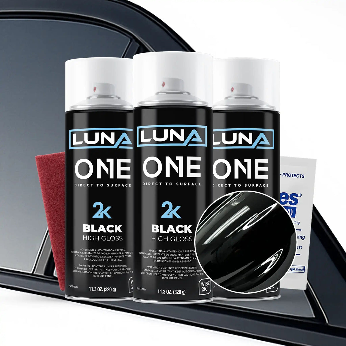 High-gloss Luna One Trim Kit from DipYourCar.com, featuring a small can of vibrant automotive vinyl wrap for trim accents.