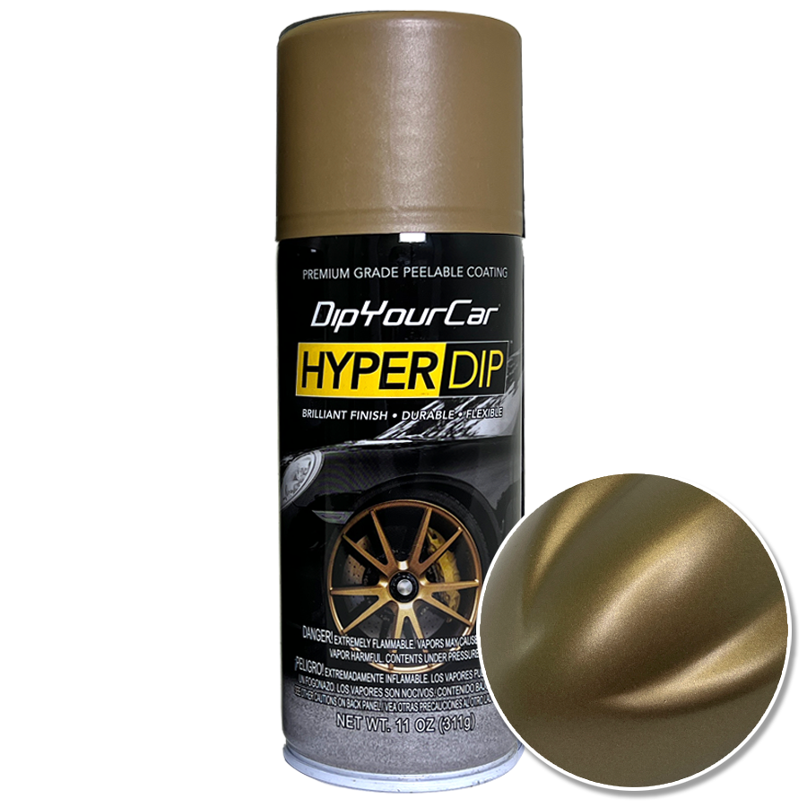 Bronze Gold HyperDip aerosol spray can from DipYourCar.com, used for DIY car customization and decorative coating applications.