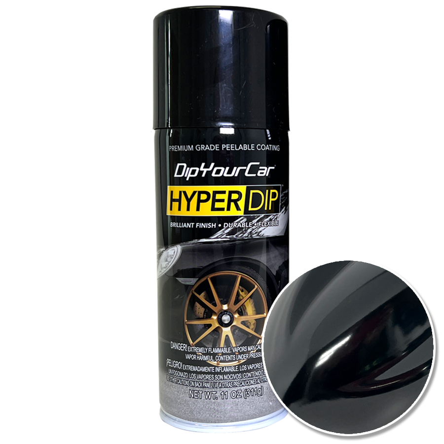 Single can of DipYourCar.com HyperDip Aerosol in Piano Black HyperDip finish, showcasing the sleek black dip coating.