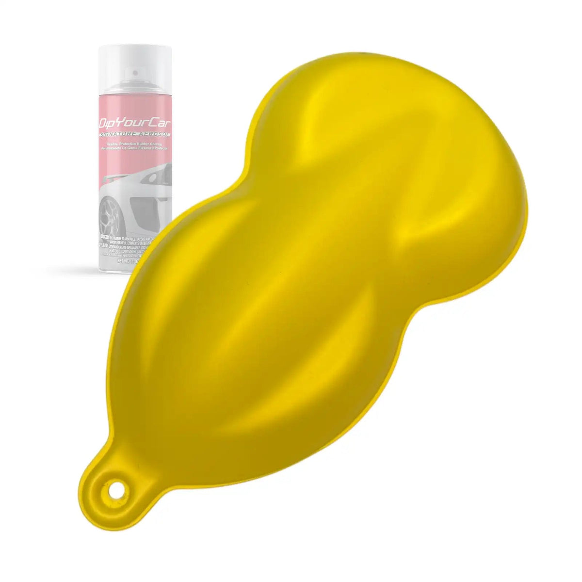 Sulfur Yellow PDS Peelable Aerosol spray can by DipYourCar.com, shown in a clear container with yellow paint.