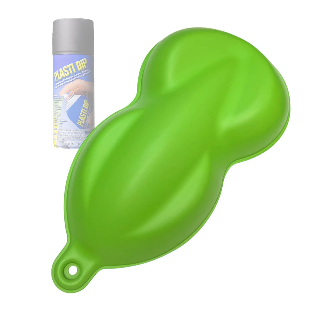 Electric lime green peelable aerosol spray can from DipYourCar.com, used for vehicle customization and color coating.