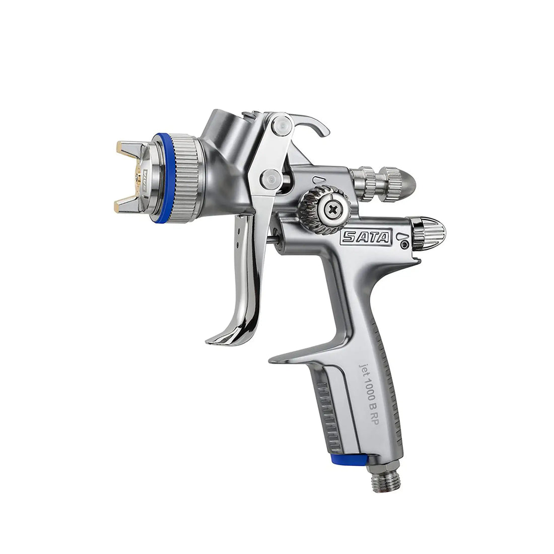 SATAjet 1000 B spray gun with cup for automotive painting, featuring ergonomic design and high-precision spray capabilities.