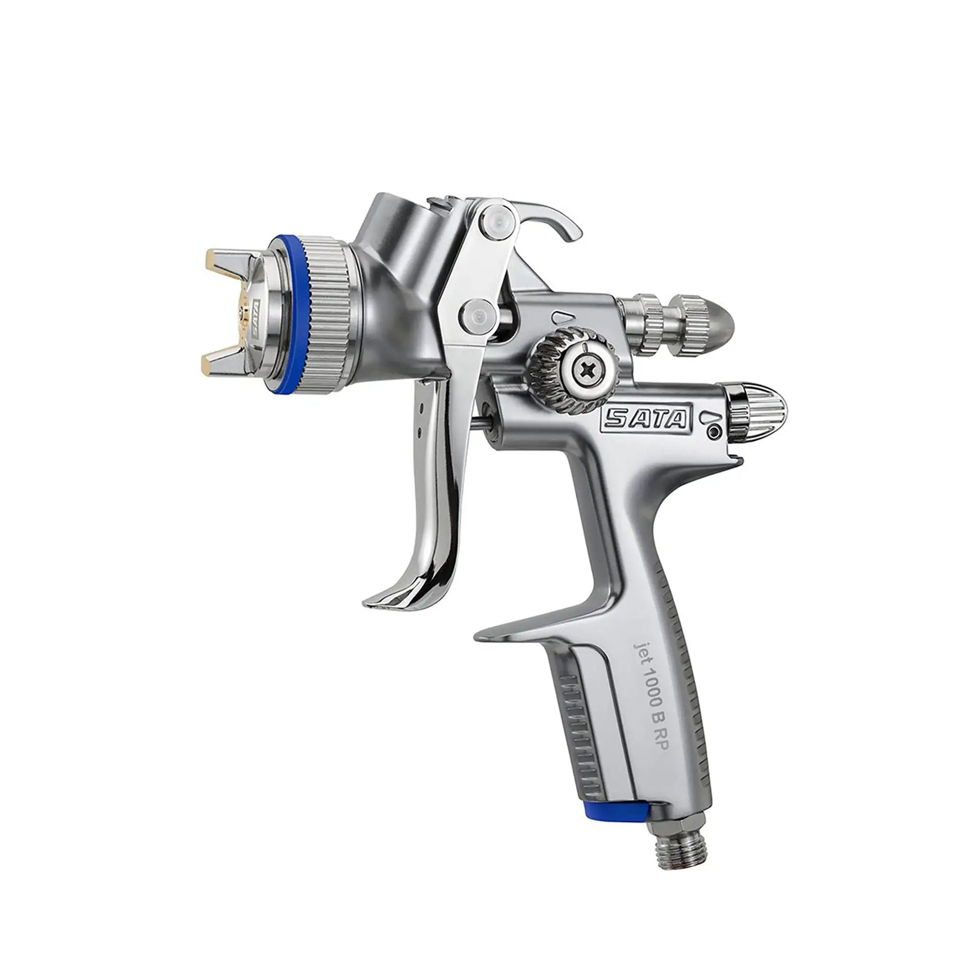 SATAjet 1000 B spray gun with cup for automotive painting, featuring ergonomic design and high-precision spray capabilities.